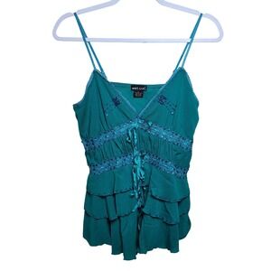 Y2K Teal Beaded Sequin Babydoll Cami M Mermaid Fairy Hippie Festival Gypsy Boho